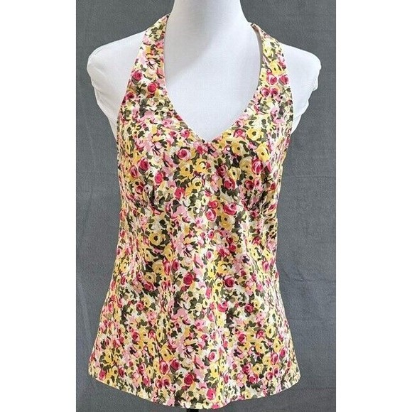 LOFT Tops - LOFT Ann Taylor Halter Top Petite Floral Zip Up, Neck Tie, Elastic back, Size 8